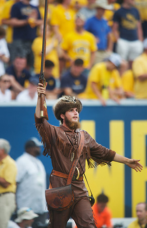 WVU mountaineer getting crowd fired up